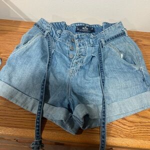 Hollister Blue Jean Shorts with Paper-Bag Waist size 1